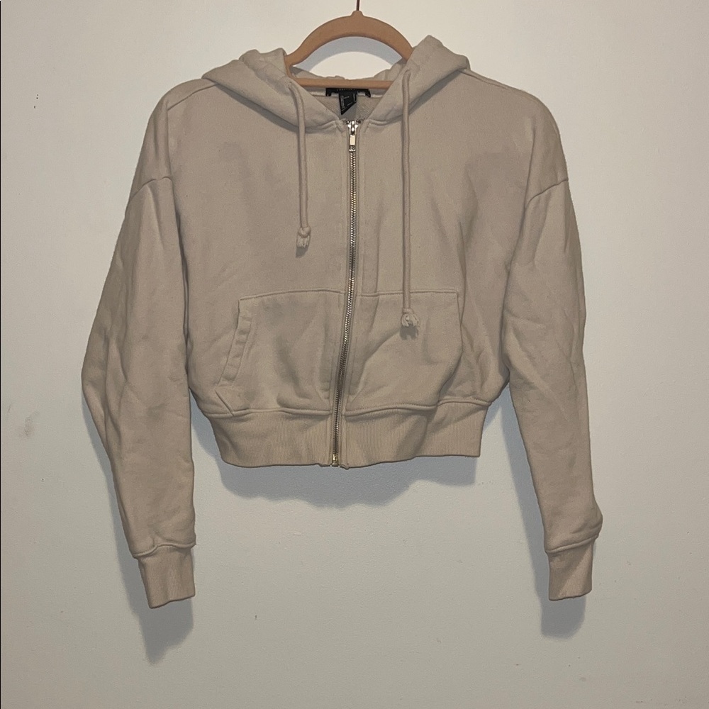 Forever 21 Cream cropped Zip-Up Jacket